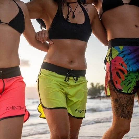 4 way Stretch High Performance Womens Boardshort Neon Yellow
