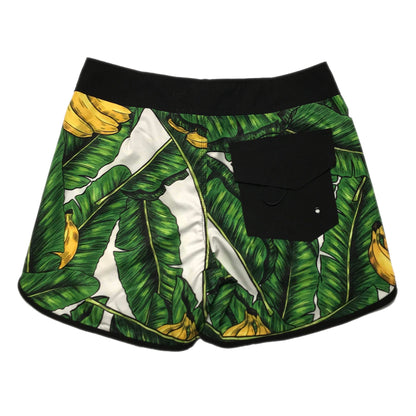 4 way stretch high performance womens boardshort banana leaf print